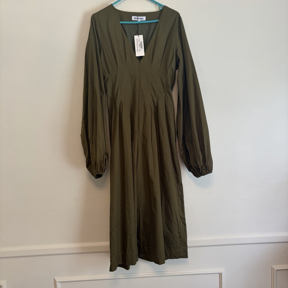 NWT Andrea Iyamah L Nia Culotte Olive Green Hunter Green Jumpsuit Luxury Party